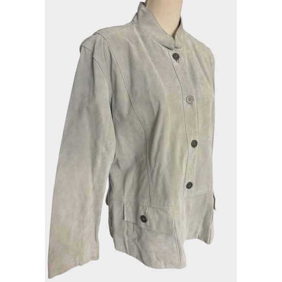 Chico's Womens  Size 3 Gray Leather Suede Jacket Button Up Lined Business Casual - Picture 4 of 9
